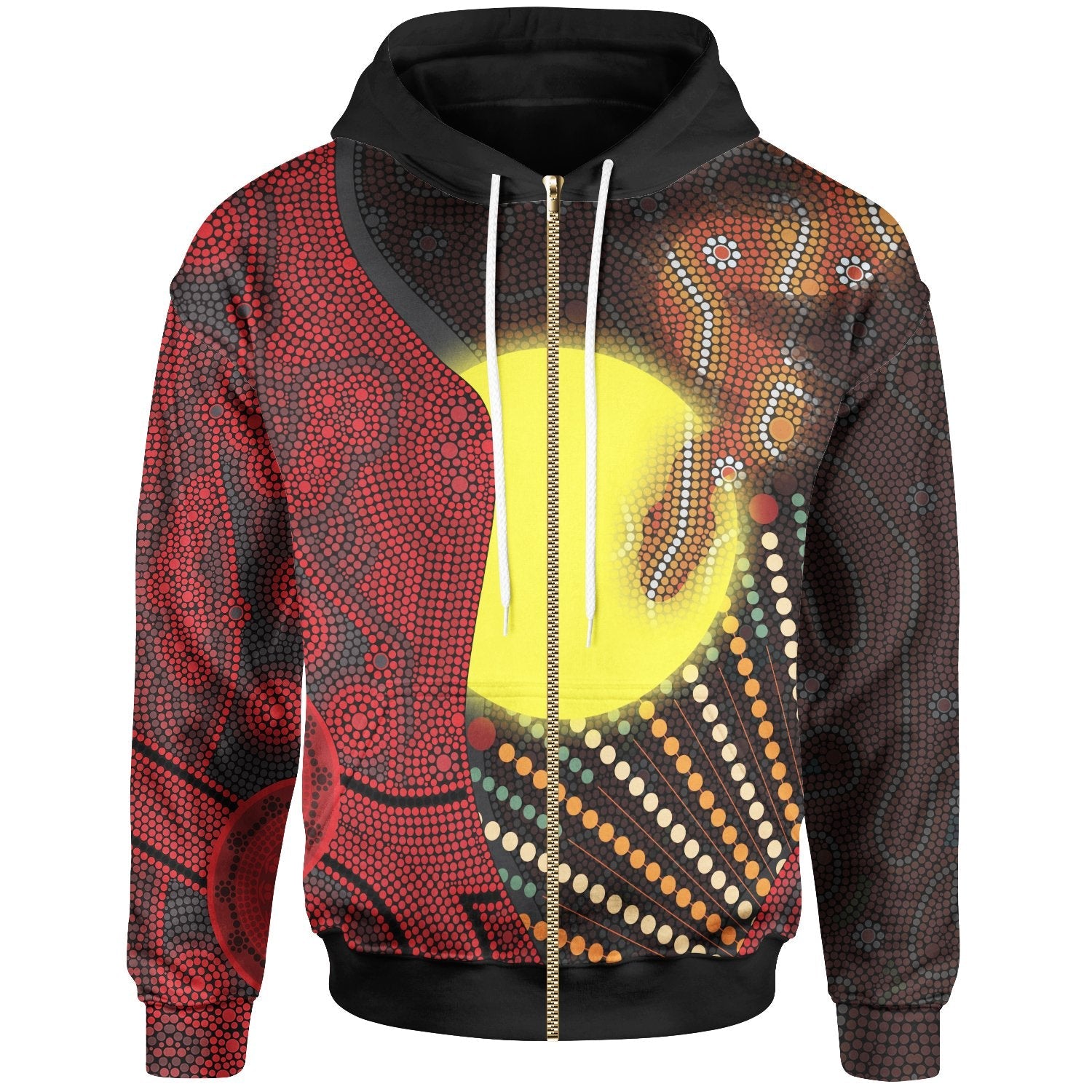 Aboriginal Kid Zip Hoodie - Indigenous Snake Sun Dot Painting