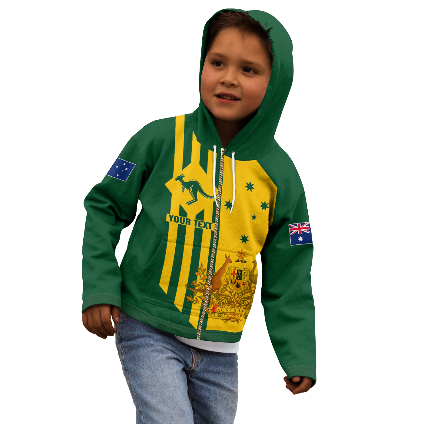 (Custom) Zip Hoodie - Australia Kangaroo Sign National Color