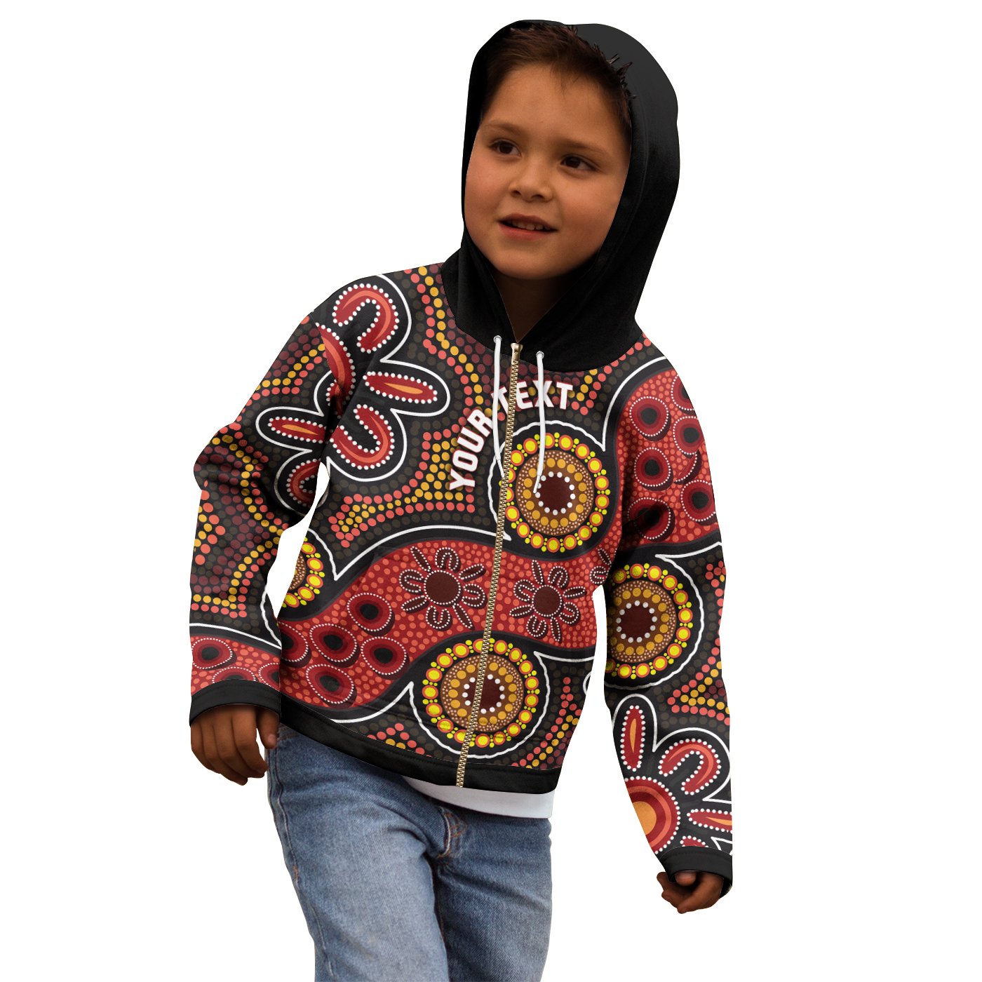 (Custom) Aboriginal Zip Hoodie - Indigenous Circle Dot Painting Style