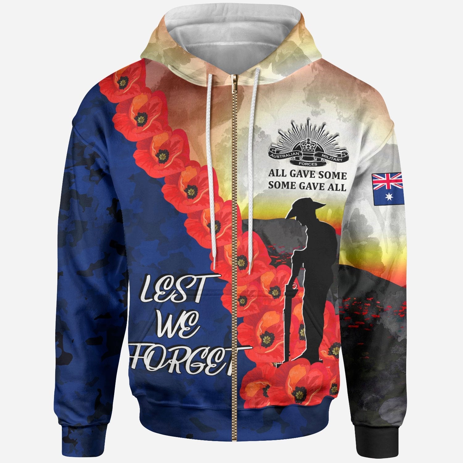 Anzac Lest We Forget Zip Hoodie - All Gave Some, Some Gave All