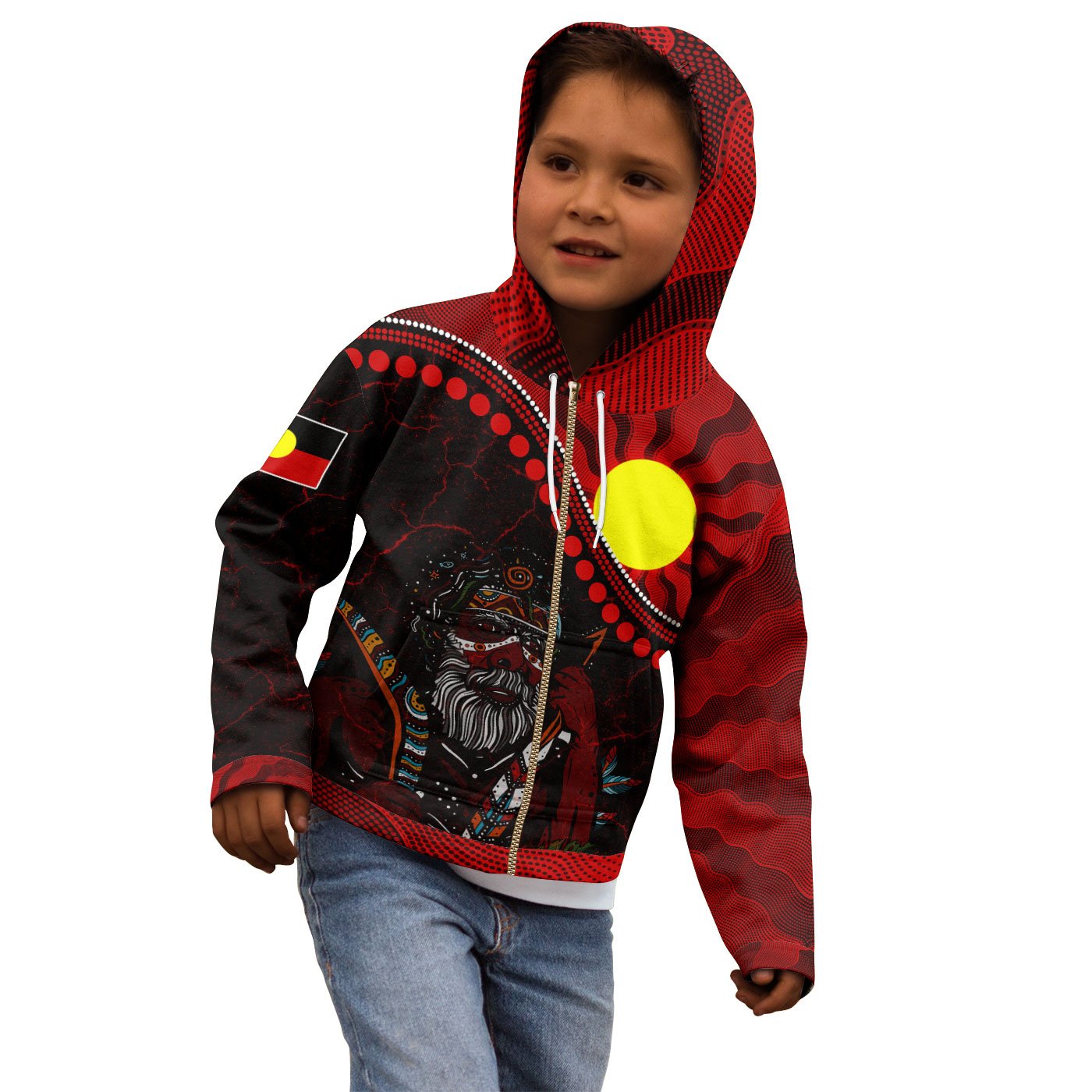 Aboriginal Zip Hoodie Kid - Indigenous People And Sun