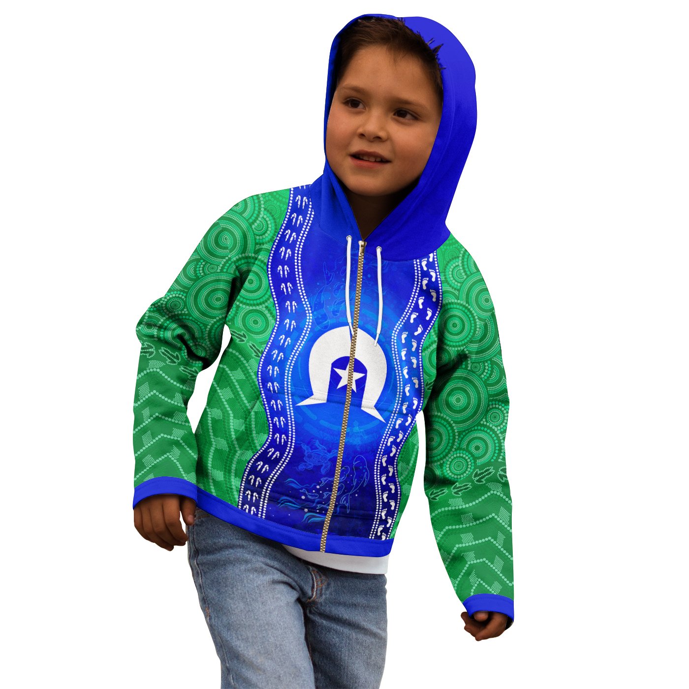 Torres Strait Islanders Zip Hoodie - Torres Symbol With Aboriginal Patterns