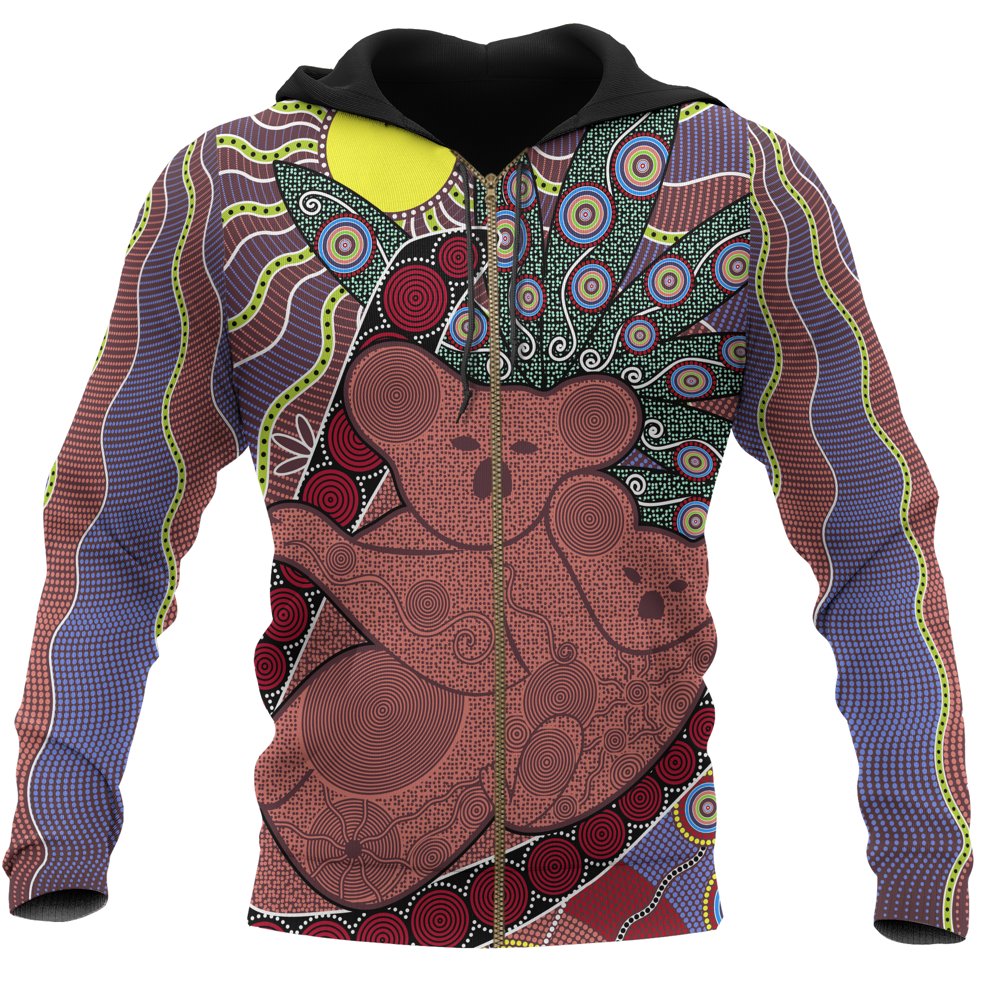 Aboriginal Zip Hoodie - Koala Patterns Sun Dot Painting