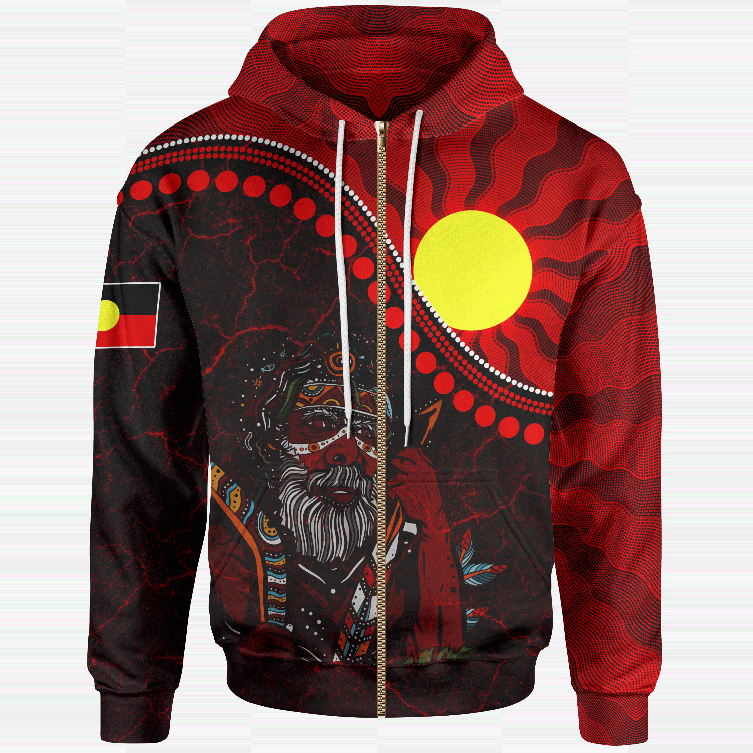 Aboriginal Zip Hoodie - Indigenous People And Sun