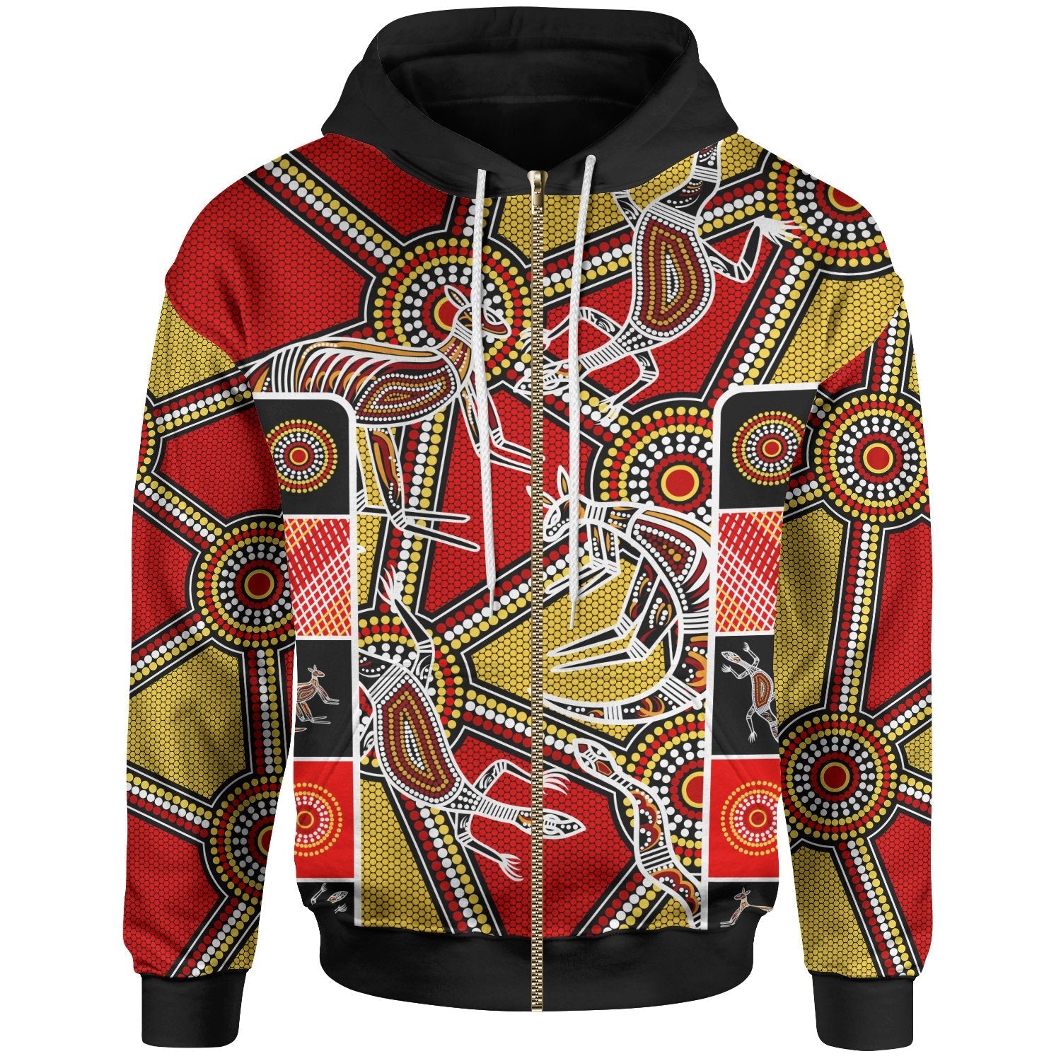 (Kid) Aboriginal Zip Hoodie - Kangaroo Dot Painting Patterns