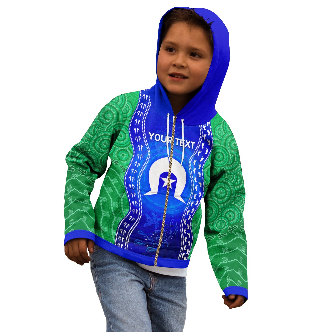 (Custom) Torres Strait Islanders Zip Hoodie - Torres Symbol With Aboriginal Patterns