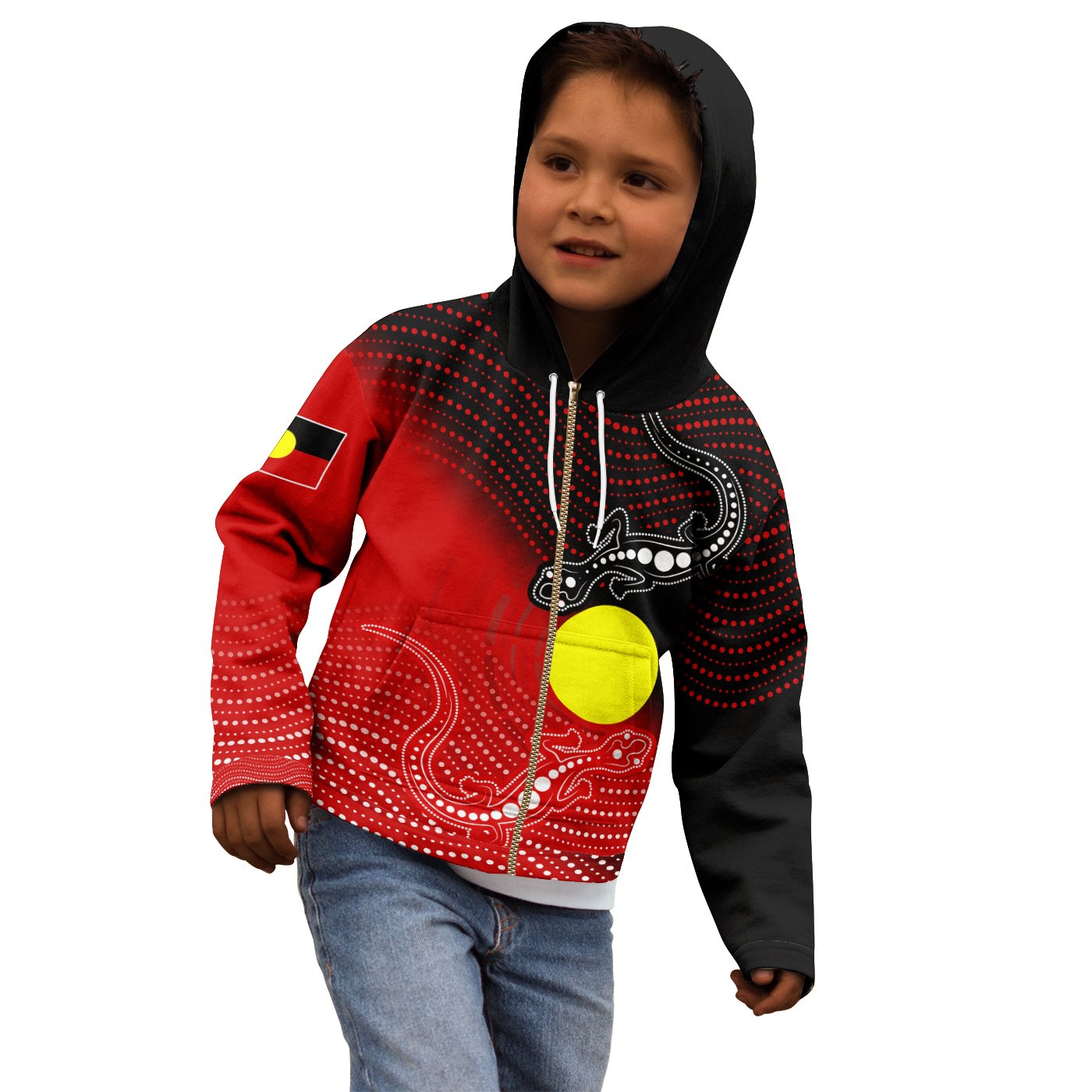 Aboriginal Zip Hoodie Kid - Two Indigenous Lizard