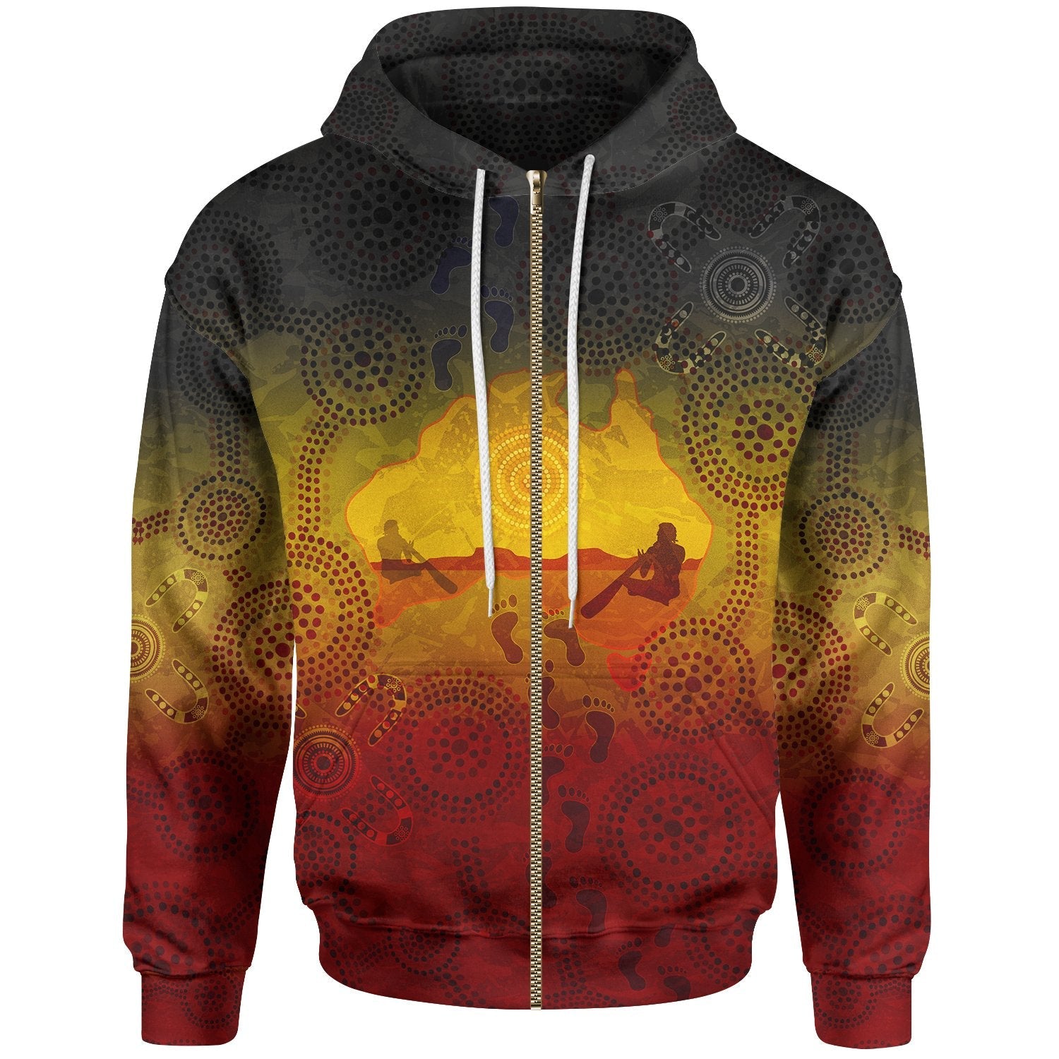 Aboriginal Zip Hoodie - Australian Map with Indigenous Color