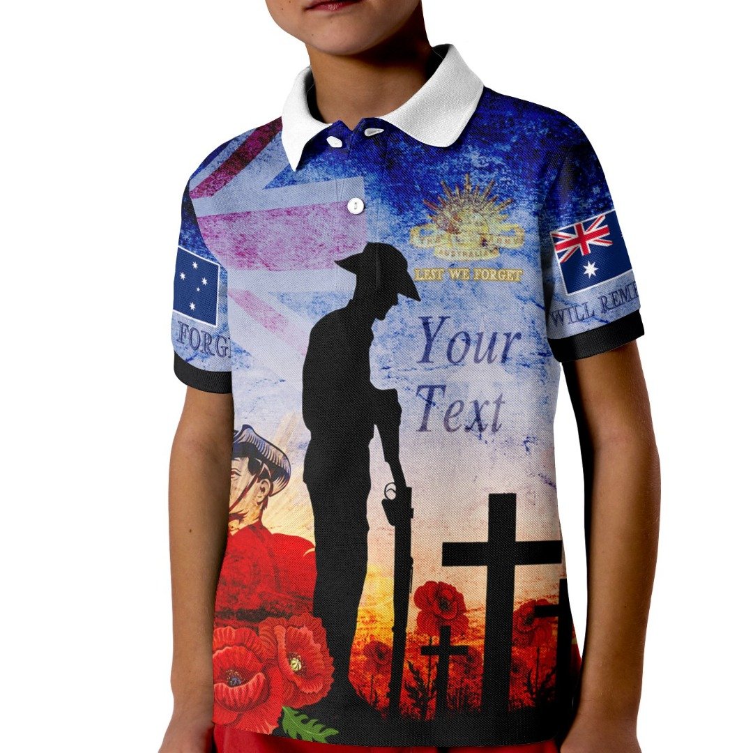 Anzac Polo - (Custom Text) Anzac 2022  Lest We Forget The Australian Army Kid Polo Shirt