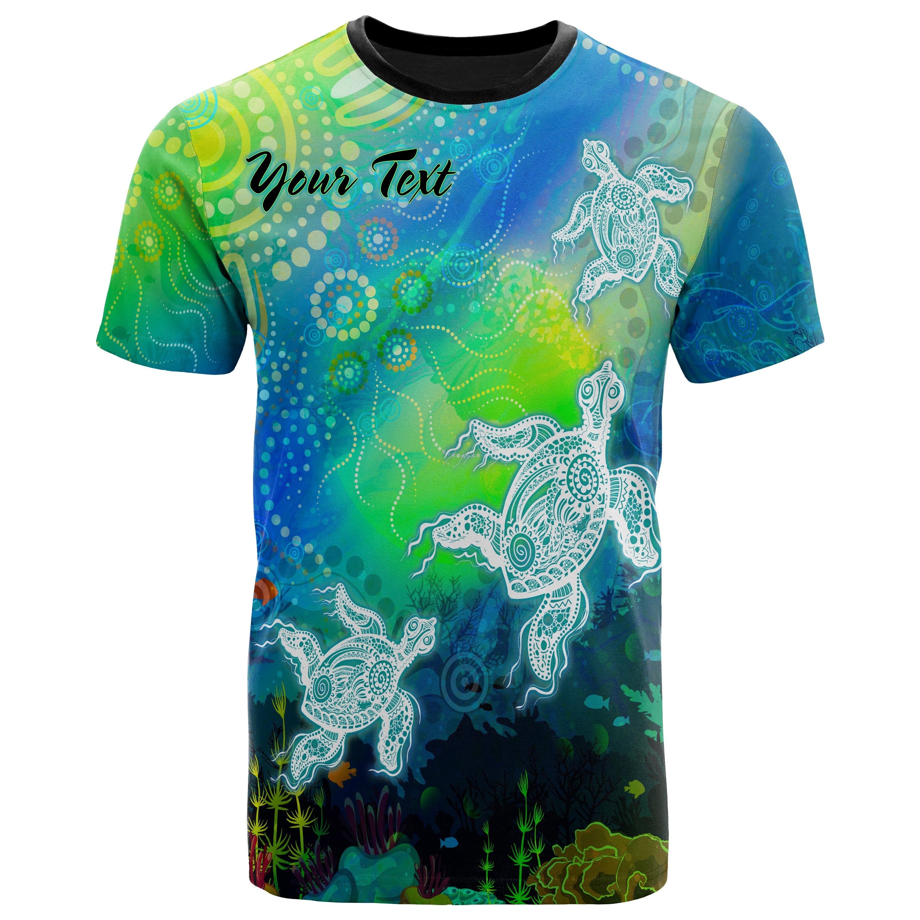 (Custom Text) Aboriginal TShirt - Indigenous Turtle Ocean Dot Painting Art