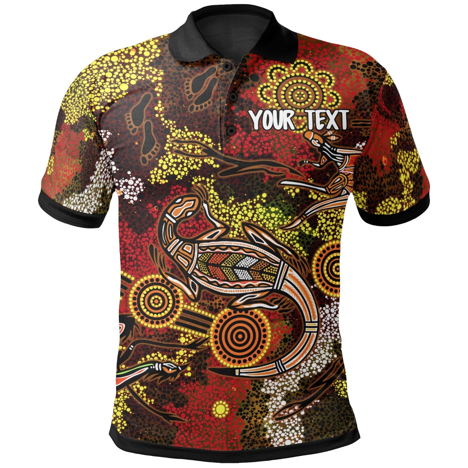 Aboriginal Polo - (Custom Text) Kangaroo and Lizard Dot Painting Art Polo Shirt