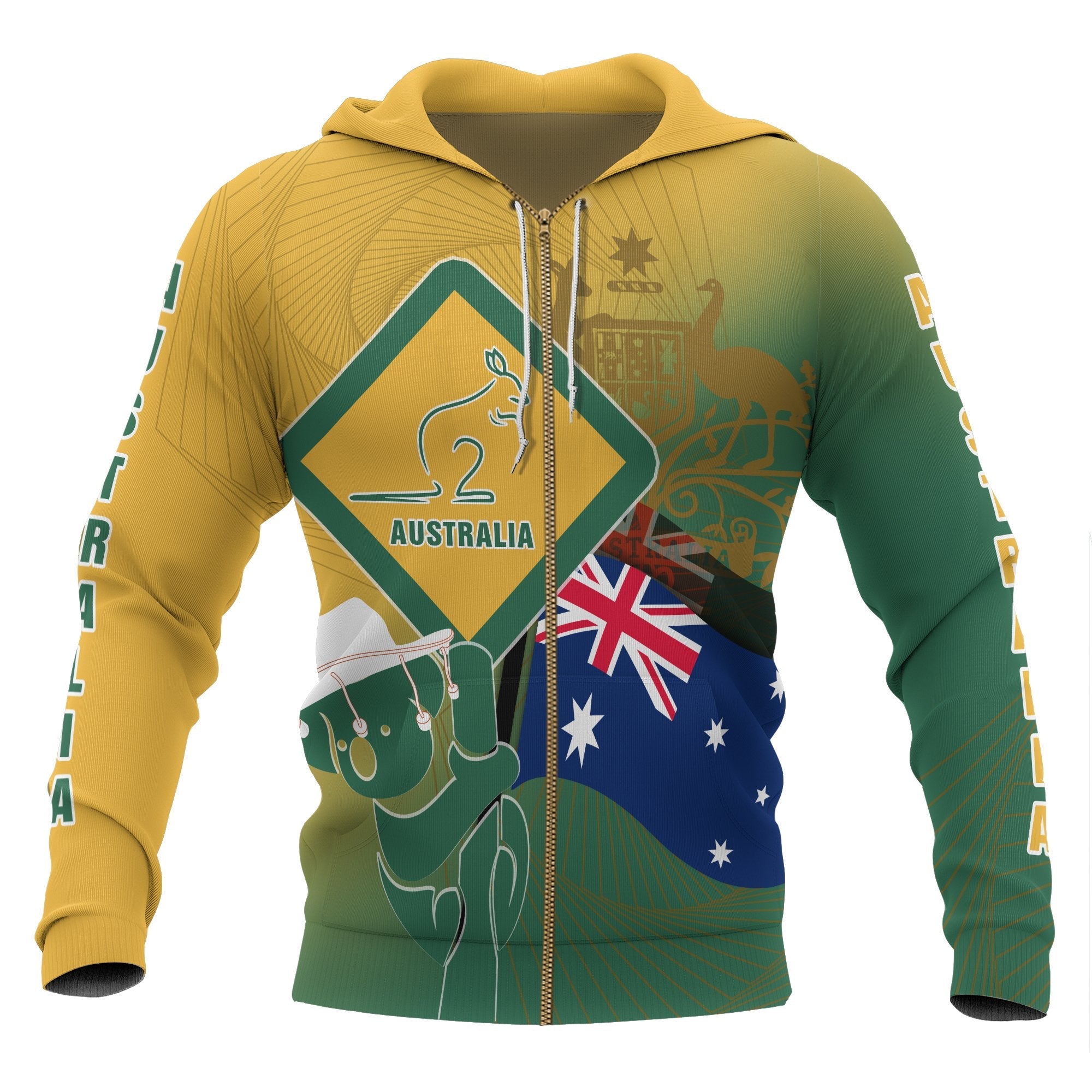 Zip Hoodie - Aus Flag and Coat Of Arms Hoodie Kangaroo and Koala Sign