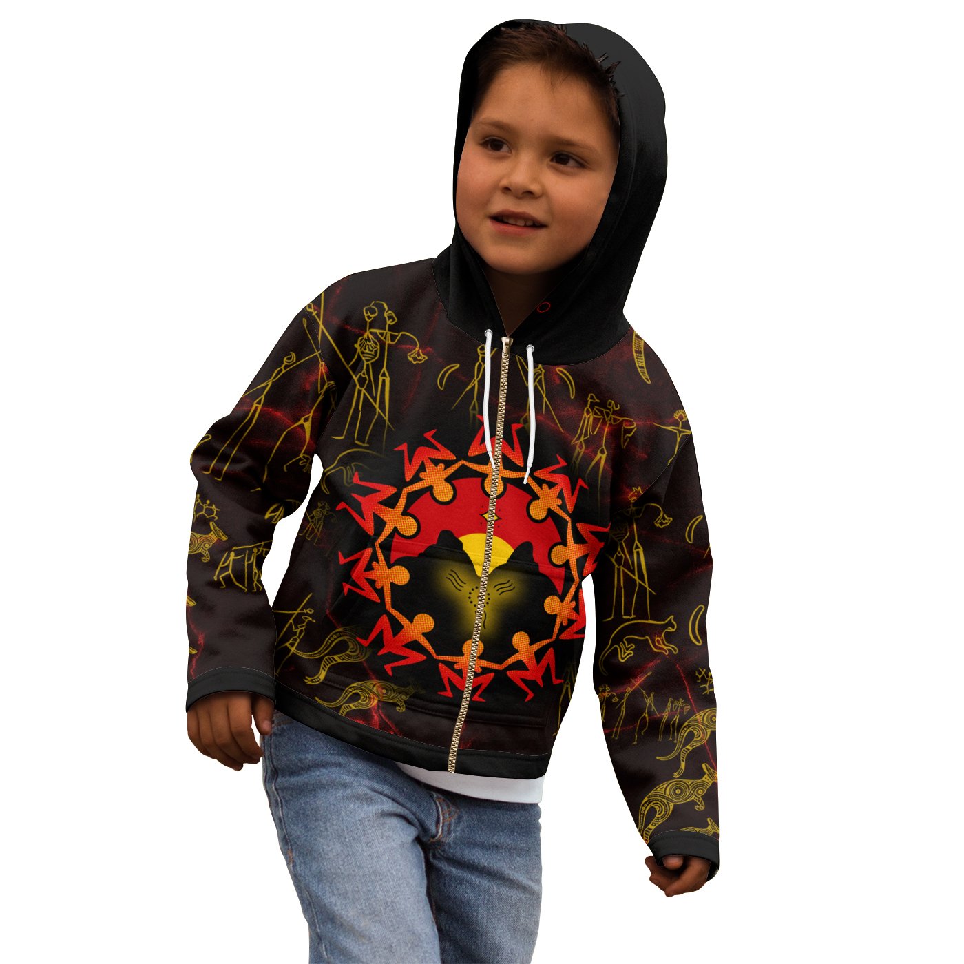 Aboriginal Kid Zip Hoodie - Australia Map and Indigenous Flag