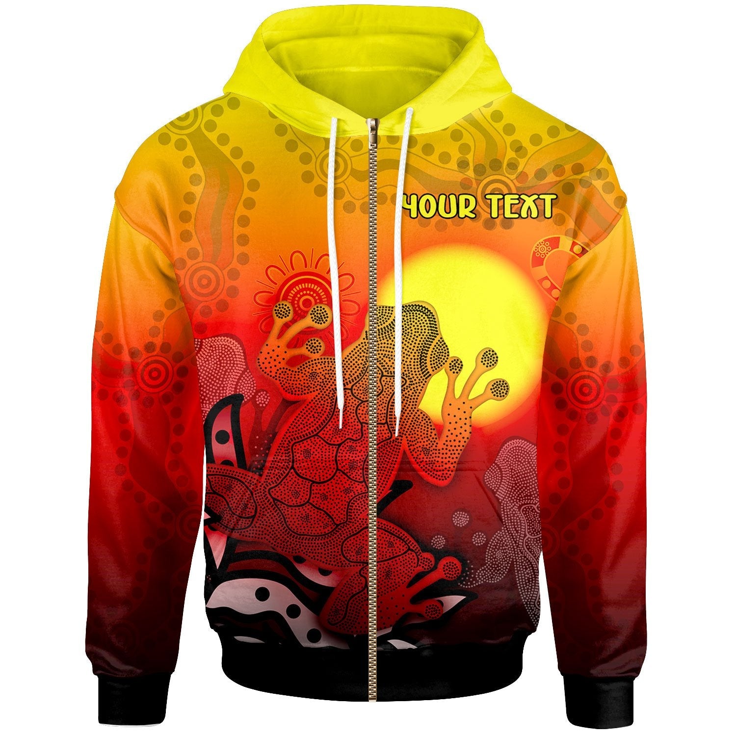 (Custom) Aboriginal Zip Hoodie - Indigenous Frog (Red) 