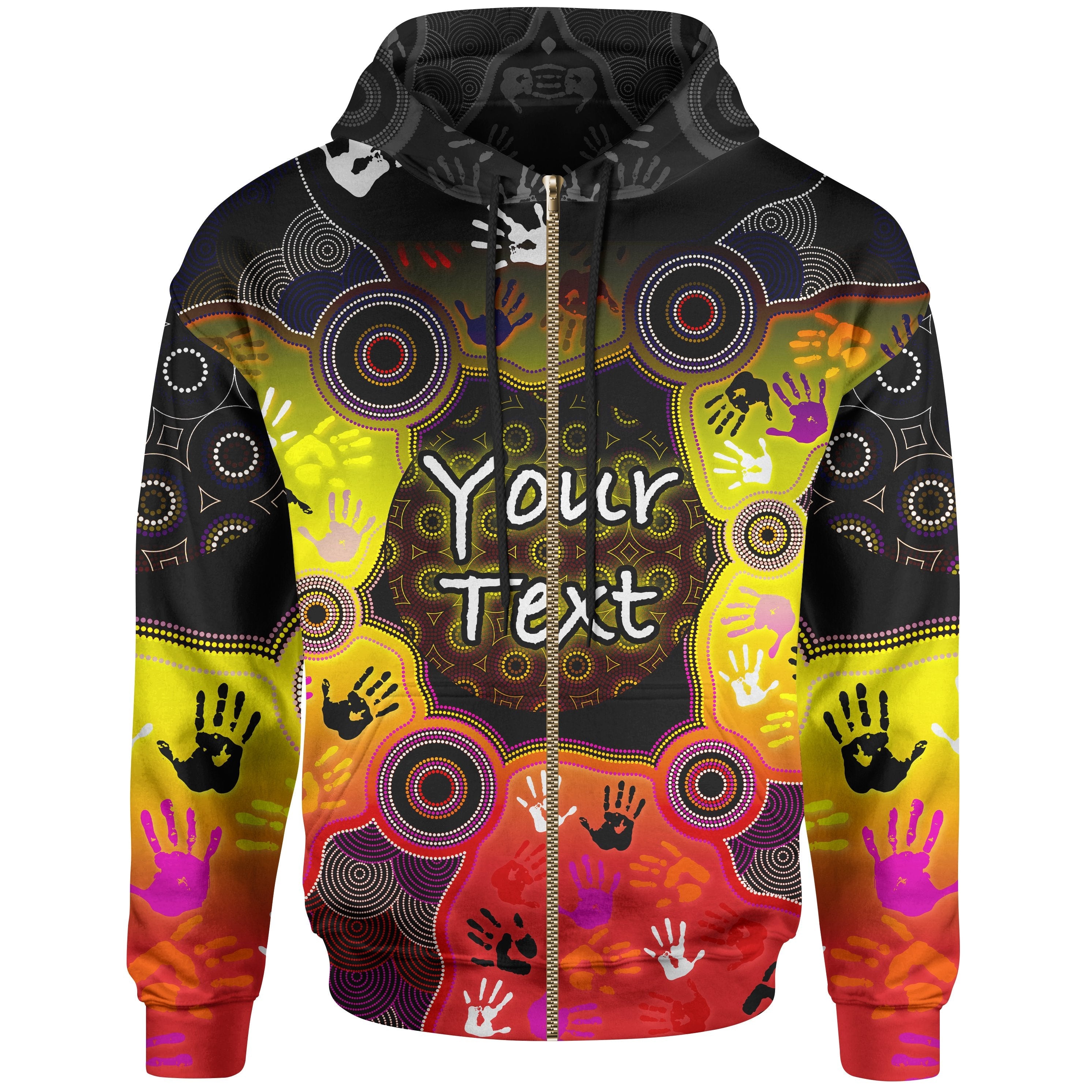 (Custom) Aboriginal Kid Zip Hoodie - Indigenous Circle Dot Painting Hand Art