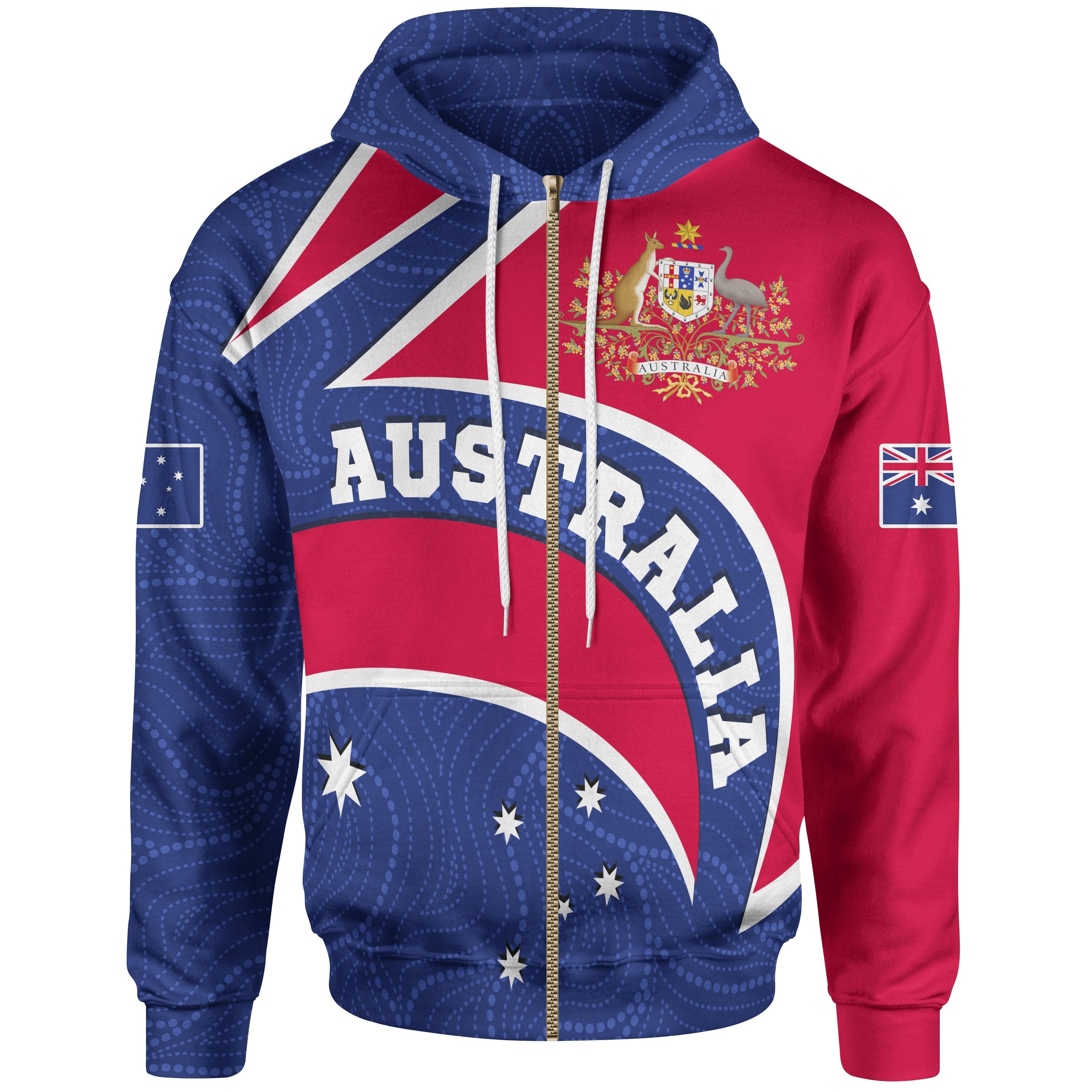 Aboriginal Zip Hoodie - Australia Flag and Coat of Arms