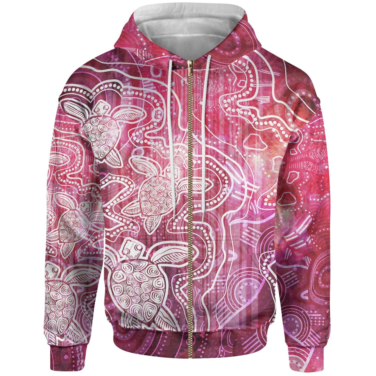 Aboriginal Hoodie Zip Up - Sea Turtle With Indigenous Patterns (Pink) 