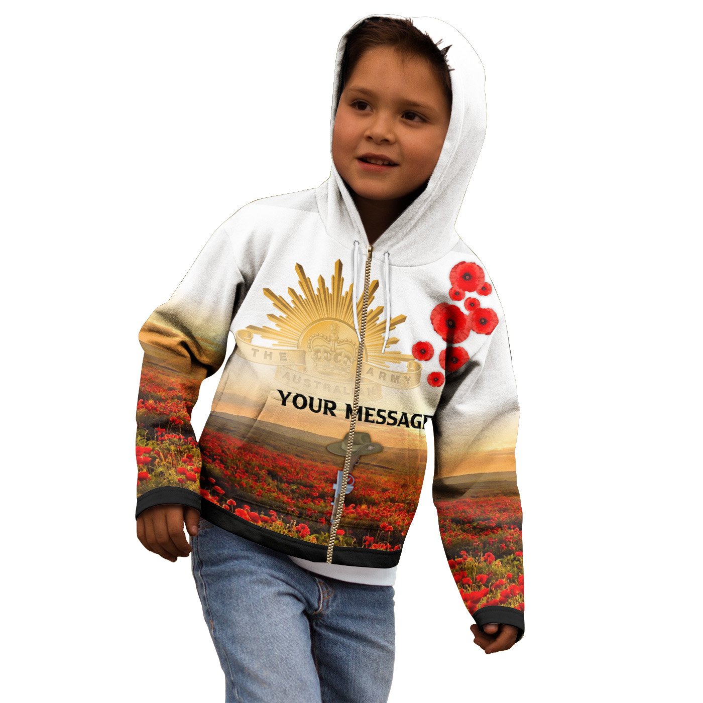 (Custom) Anzac Day 2022 Kid Zip Hoodie - We Will Remember Them