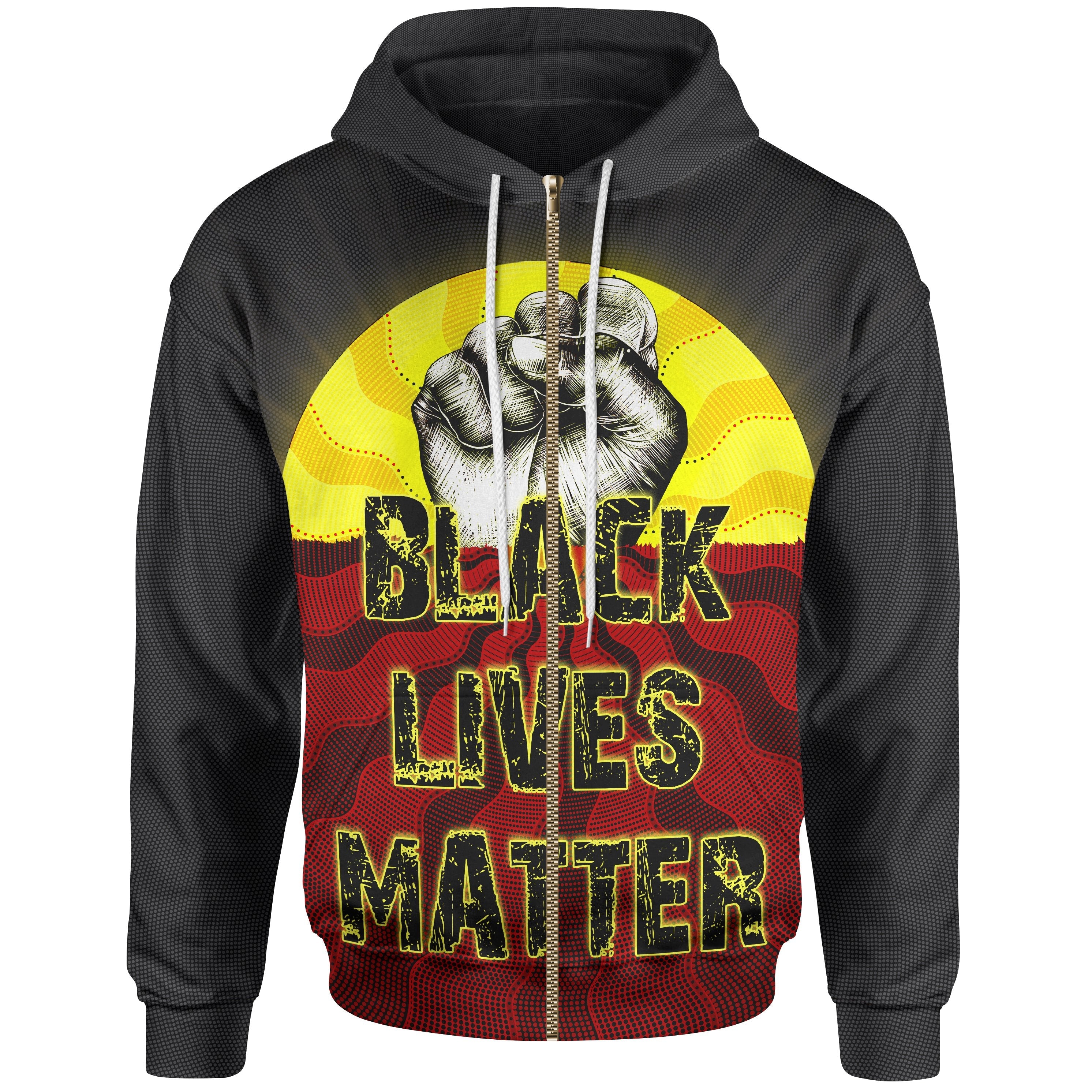 Zip Hoodie - Aboriginal Black Lives Matter Sun Dot Painting