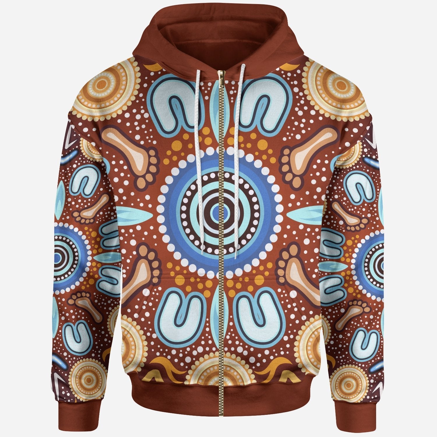 Aboriginal Zip Hoodie - Indigenous Circle Dot Painting Ver02