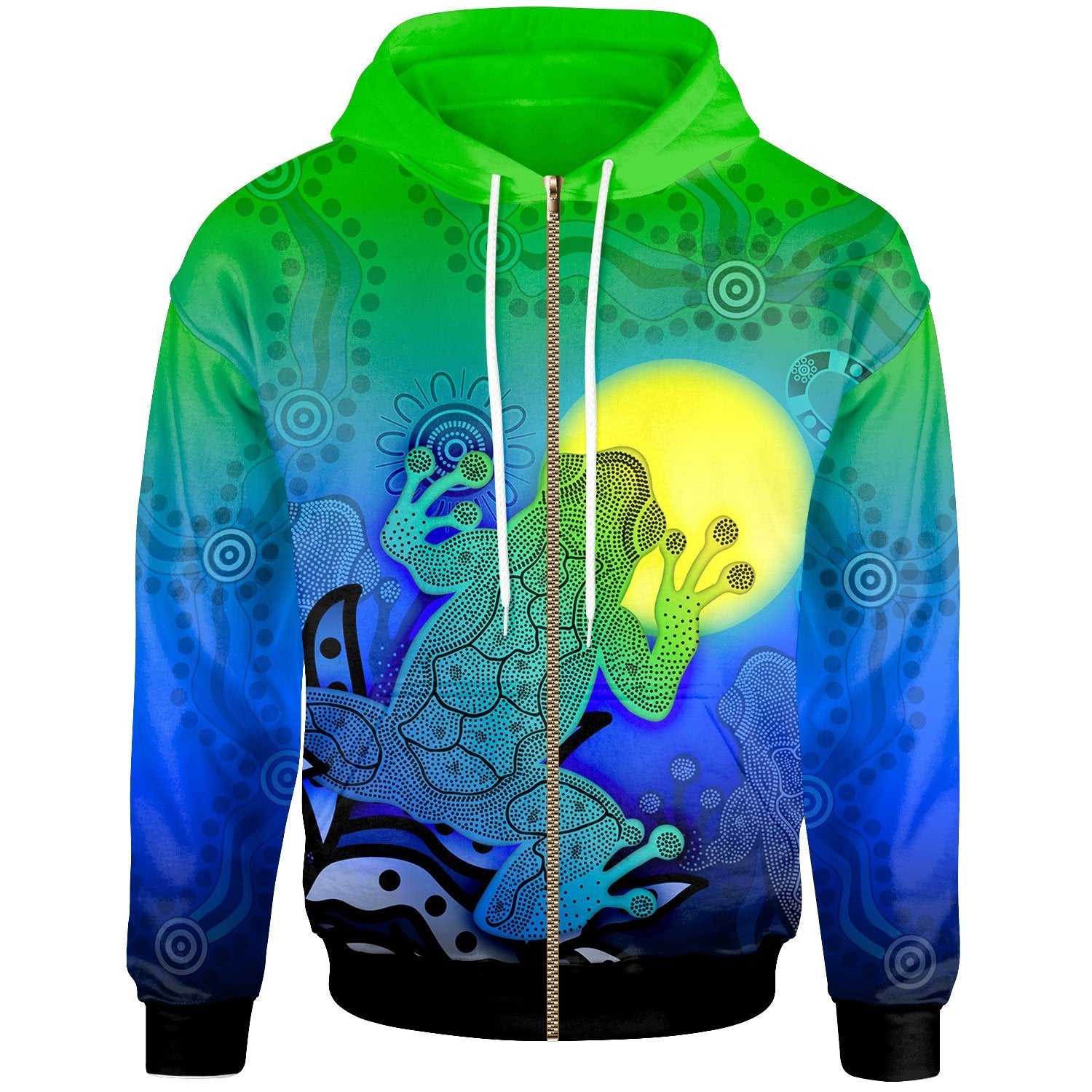 Aboriginal Zip Hoodie - Indigenous Frog (Blue) 