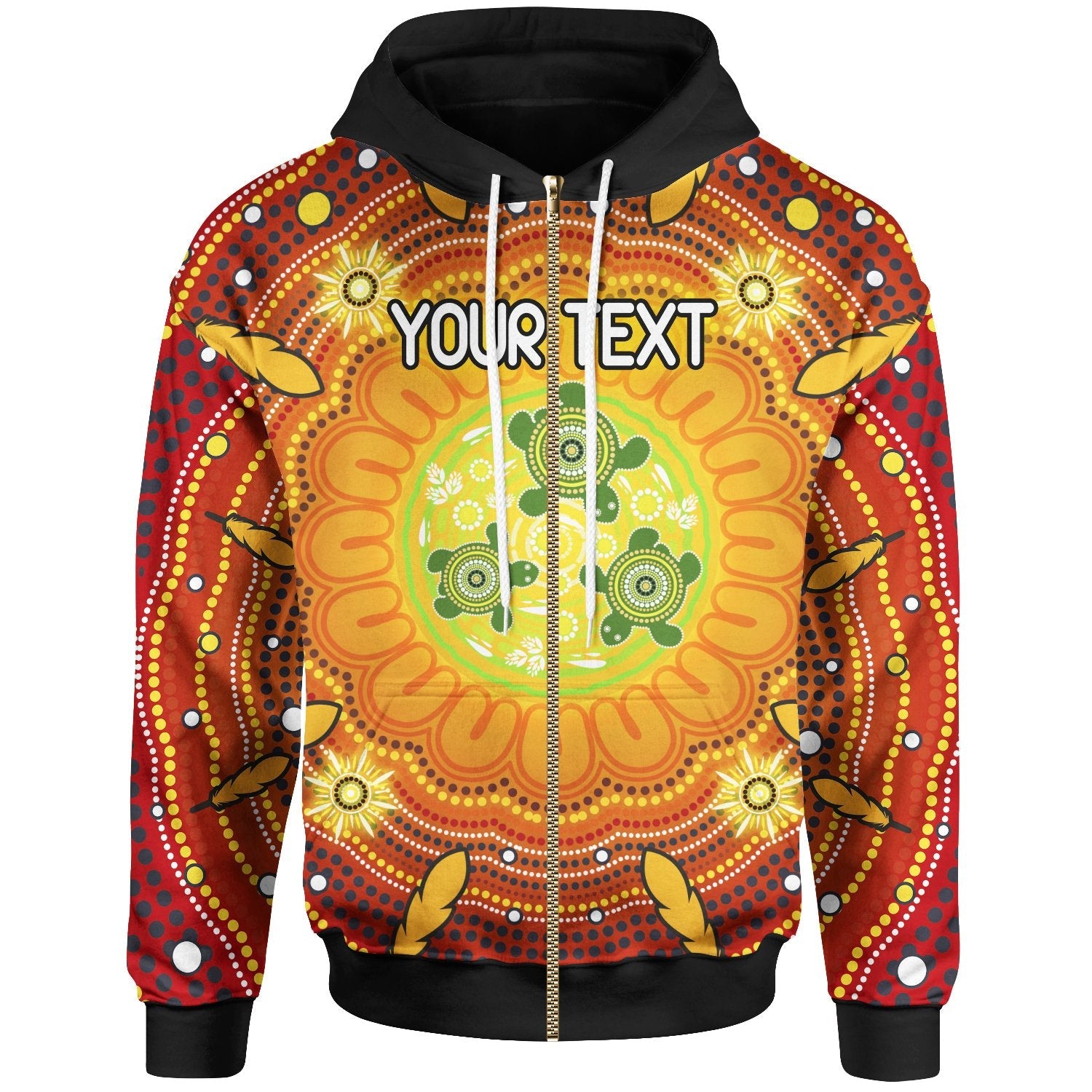 (Custom Text) Aboriginal Zip Hoodie - Turtle Circle Dot Painting Art