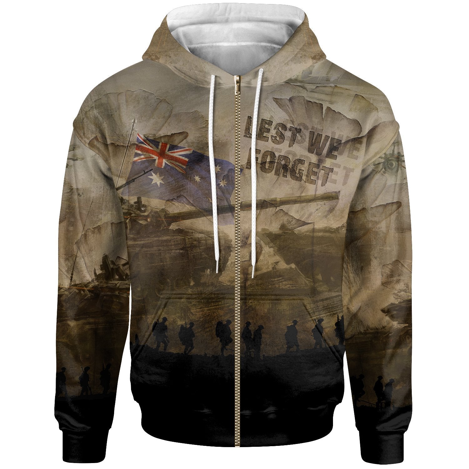 Anzac Day 2022 Zip Hoodie - Lest We Forget Vintage Style