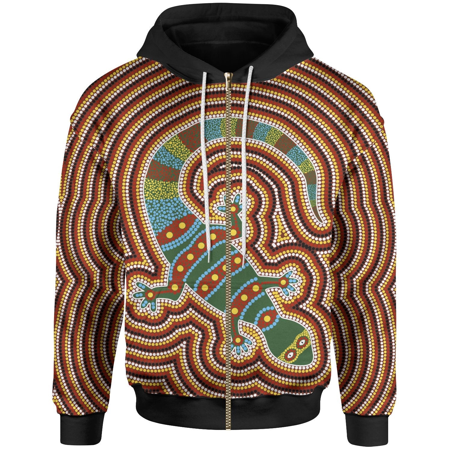 Aboriginal Zip Hoodie - Lizard Dot Painting Patterns