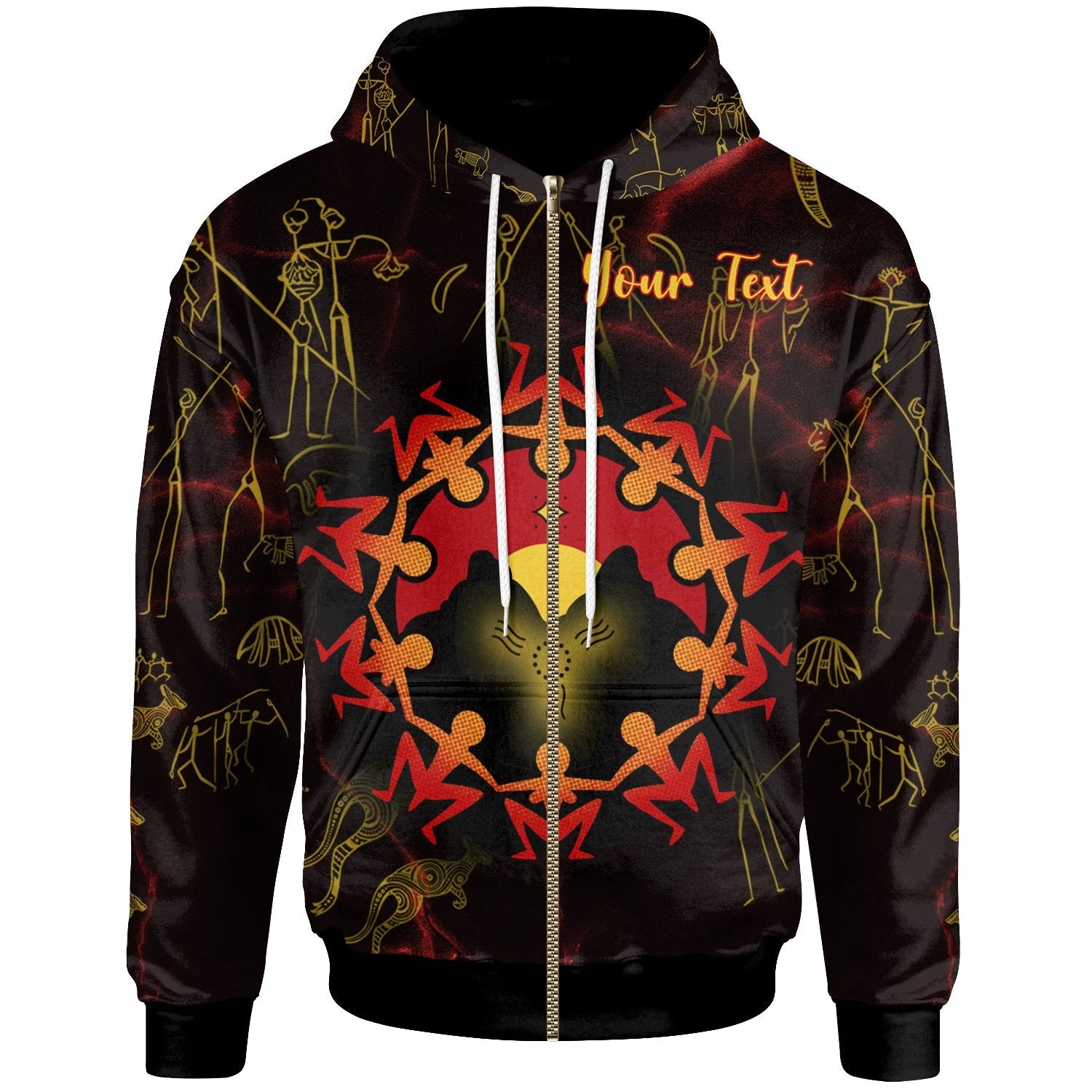 (Custom) Aboriginal Zip Hoodie - Australia Map and Indigenous Flag