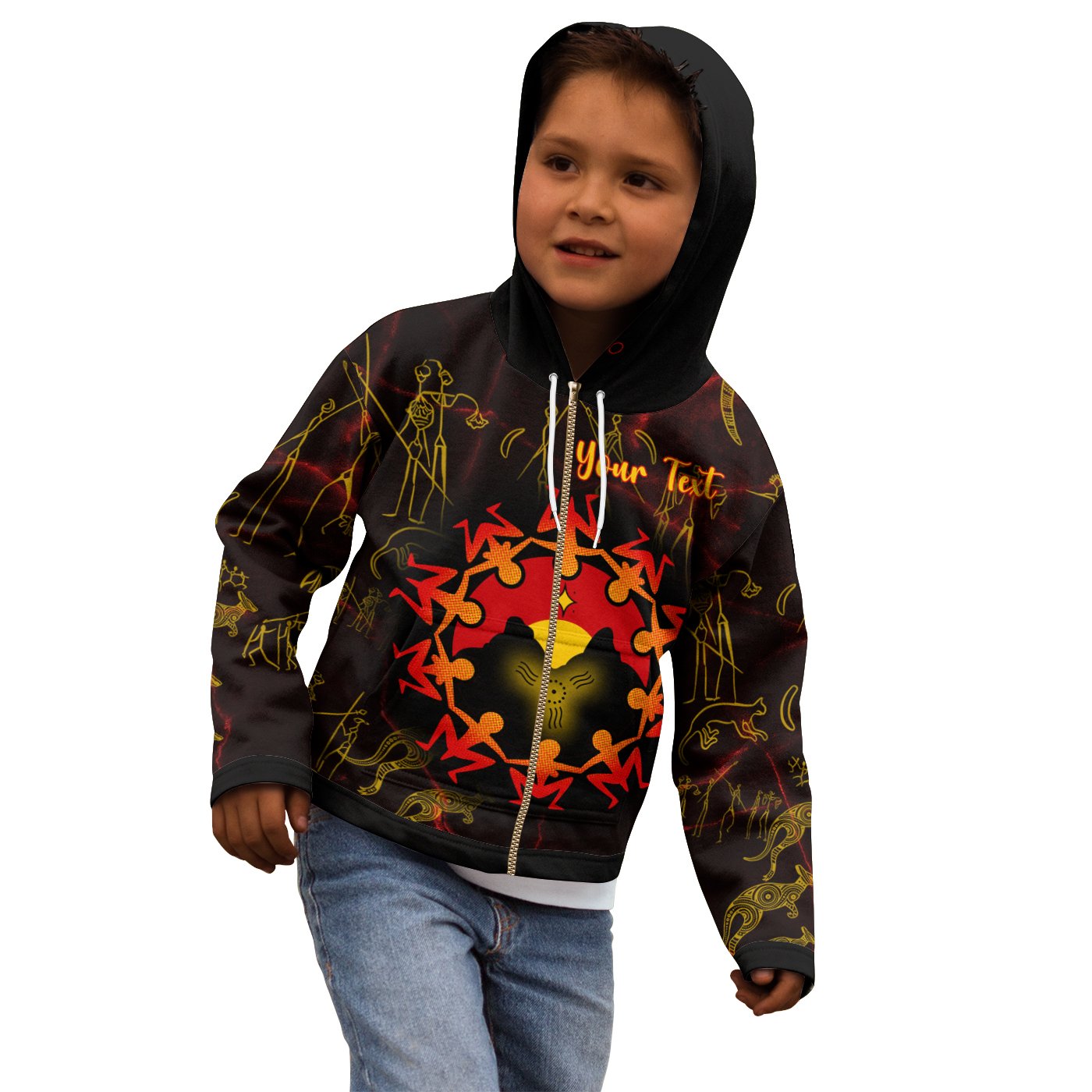 (Custom) Aboriginal Kid Zip Hoodie - Australia Map and Indigenous Flag