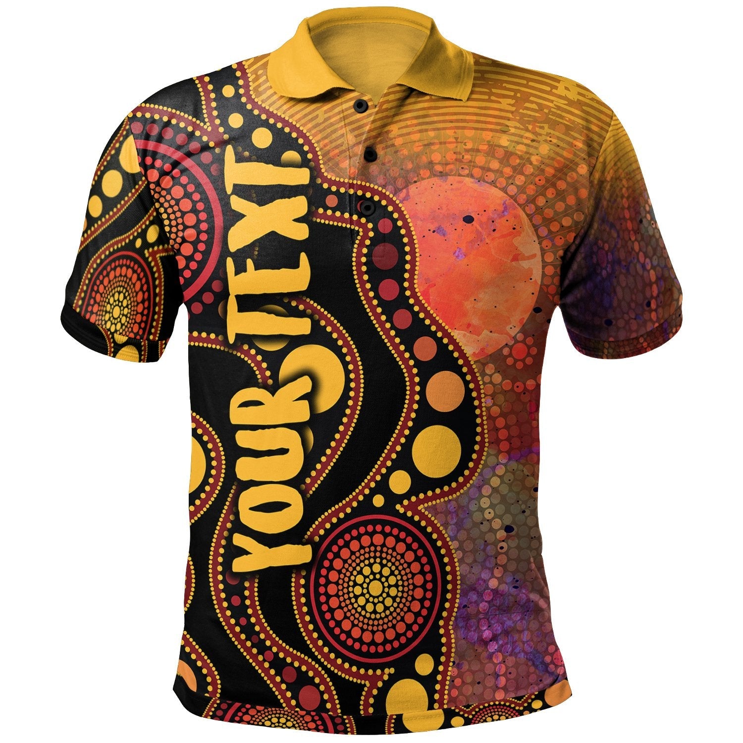 Aboriginal Polo - (Custom Text) Australia Indigenous Flag Circle Dot Painting Art (Golden) Polo Shirt