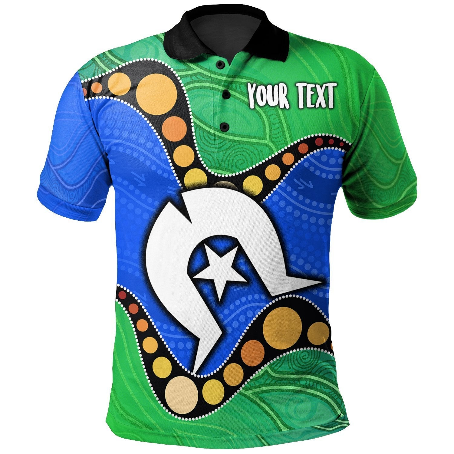Aboriginal Polo - (Custom Text) Torres Strait Islands Flag with Aboriginal Patterns Polo Shirt