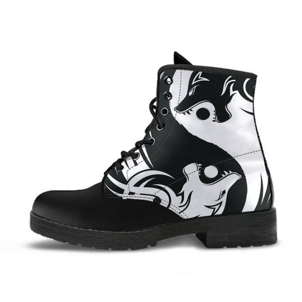 Viking Leather Boots Bomber Ying Yang Wolf