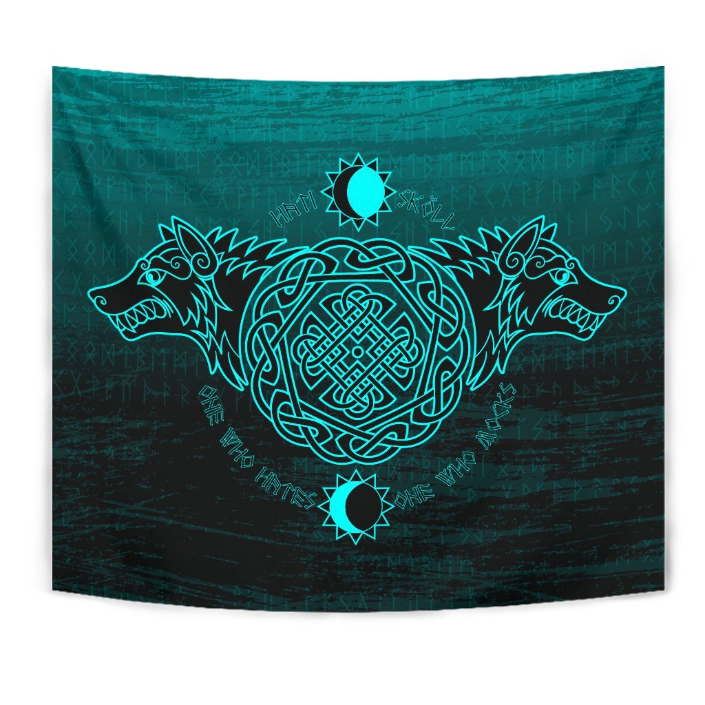 Viking Tapestry Skoll And Hati Cyan Style