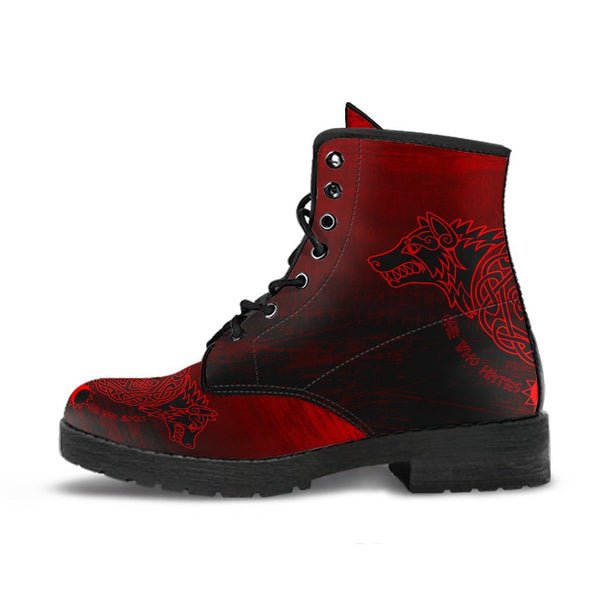 Viking Leather Boots Skoll And Hati Red