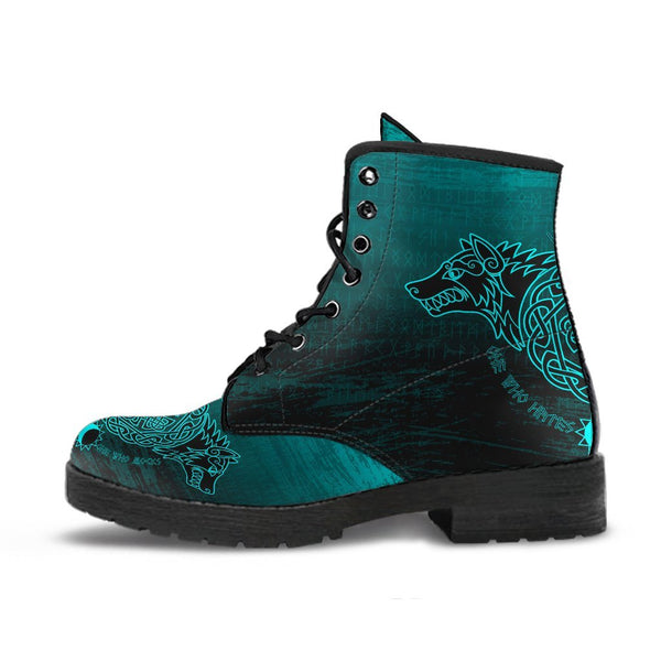 Viking Leather Boots Skoll And Hati Cyan