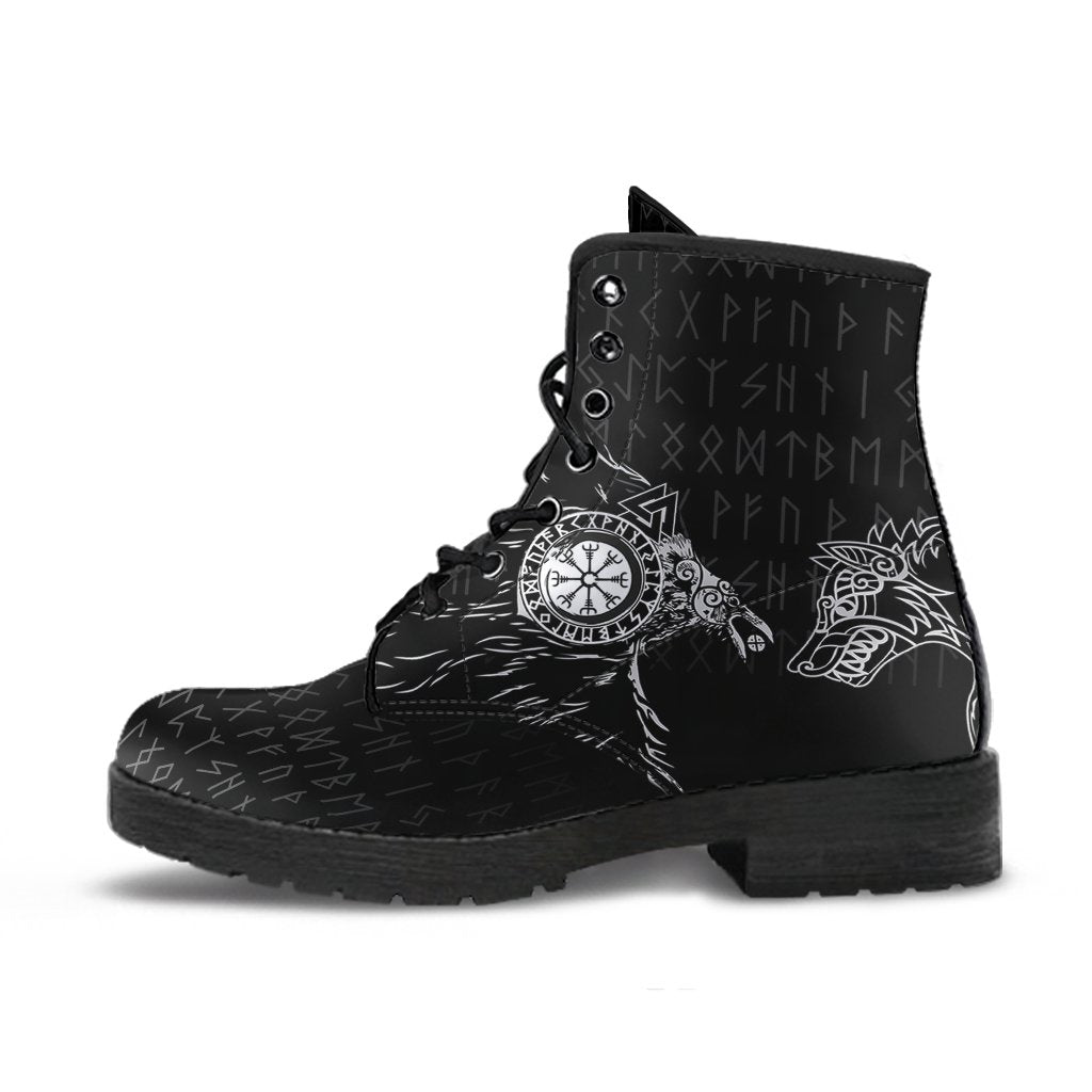 Viking Leather Boots Raven and Wolf Special Tattoo