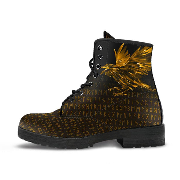 Viking Leather Boots The Raven Of Odin Rune Gold