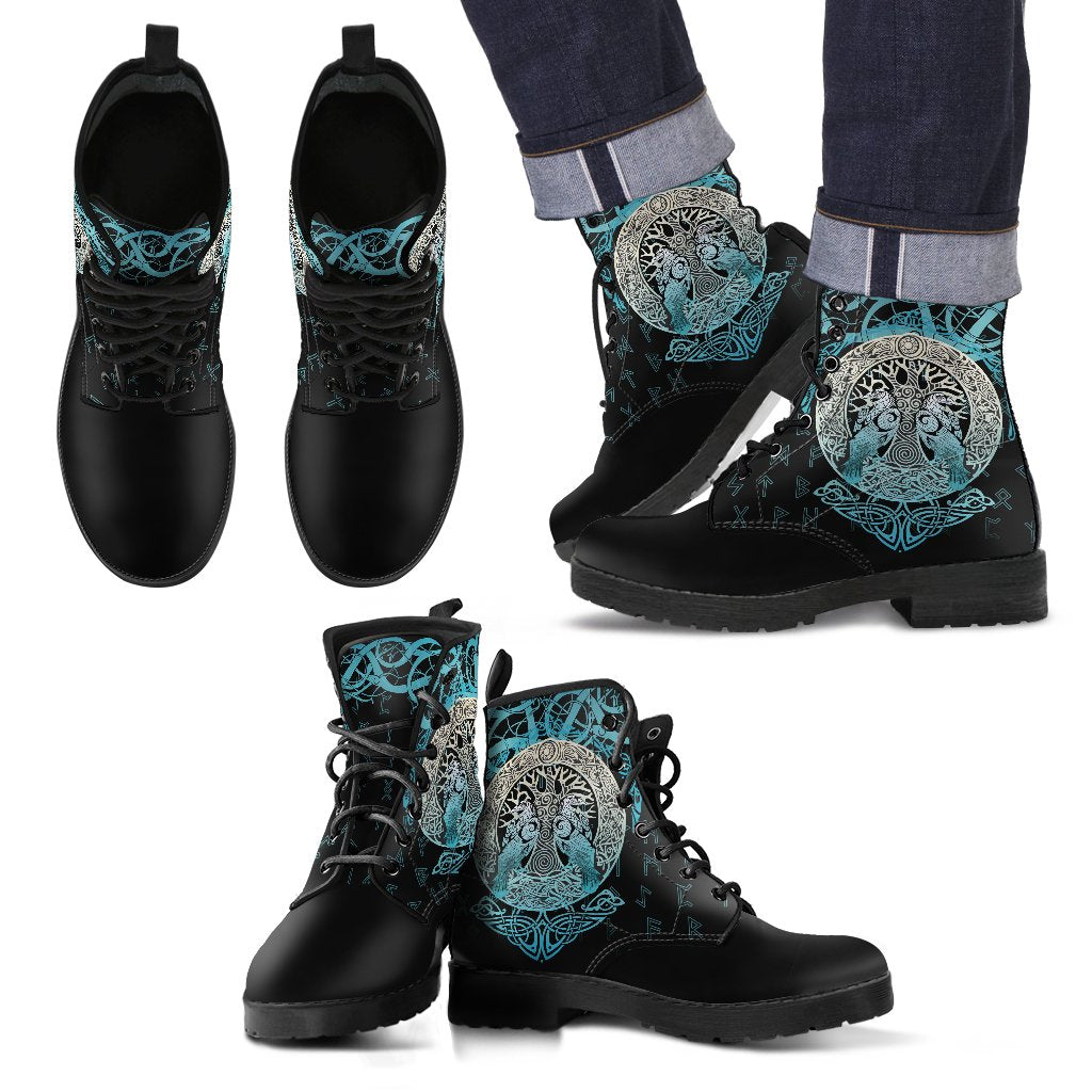 Viking Leather Boots Yggdrasil and Ravens