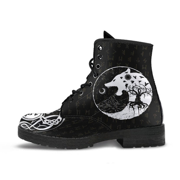 Viking Leather Boots Skoll And Hati Rune Tattoo