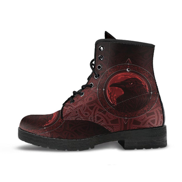 Viking Leather Boots Ethnic Odin Raven Red