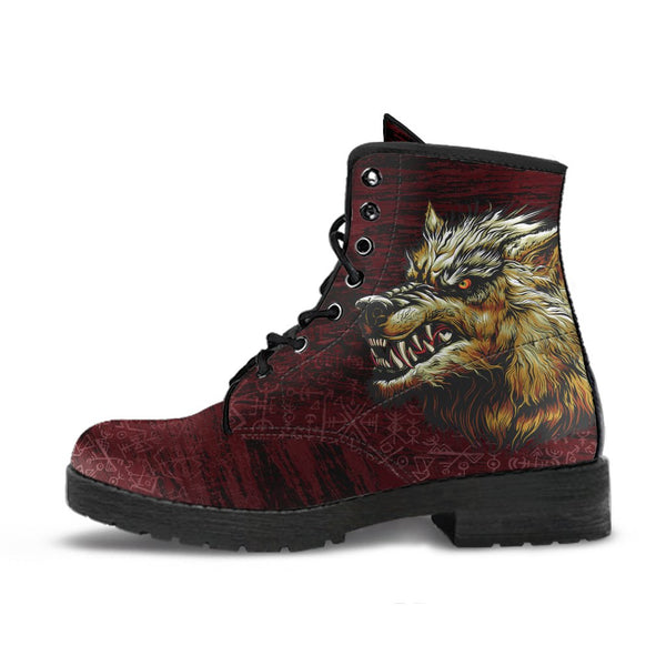 Viking Leather Boots Fenrir On The Blood Moon Background