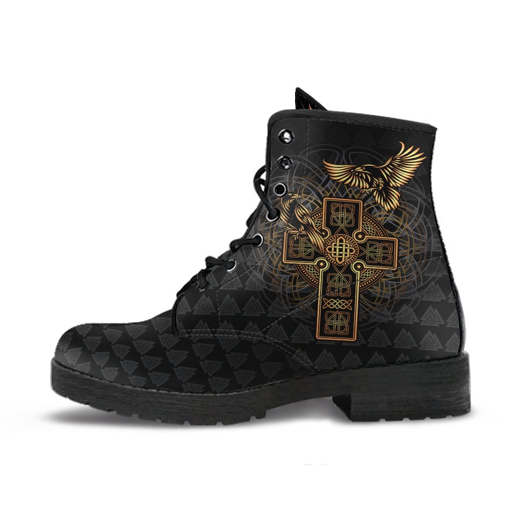 Viking Leather Boots Odin's Celtic Raven Tattoo