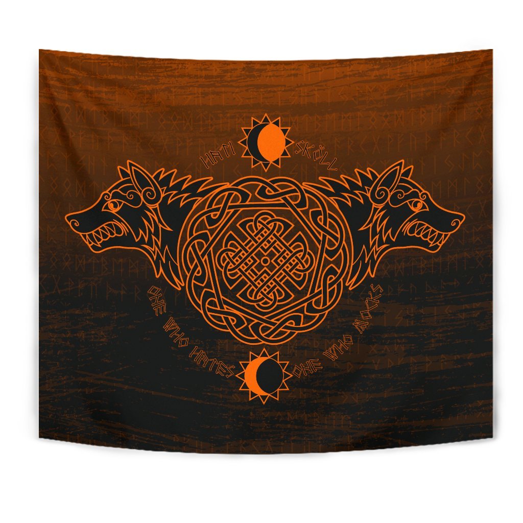 Viking Tapestry Skoll And Hati Orange