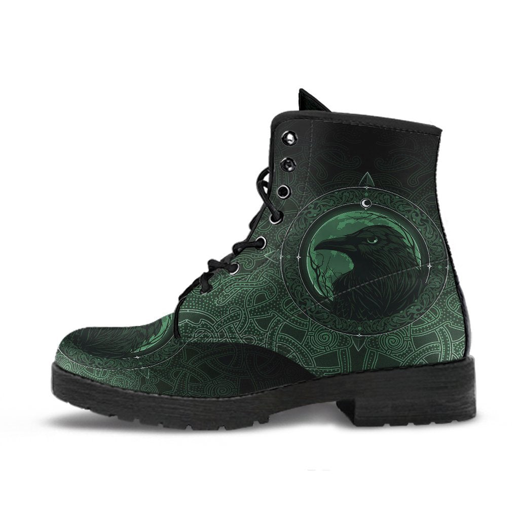 Viking Leather Boots Ethnic Odin Raven Green