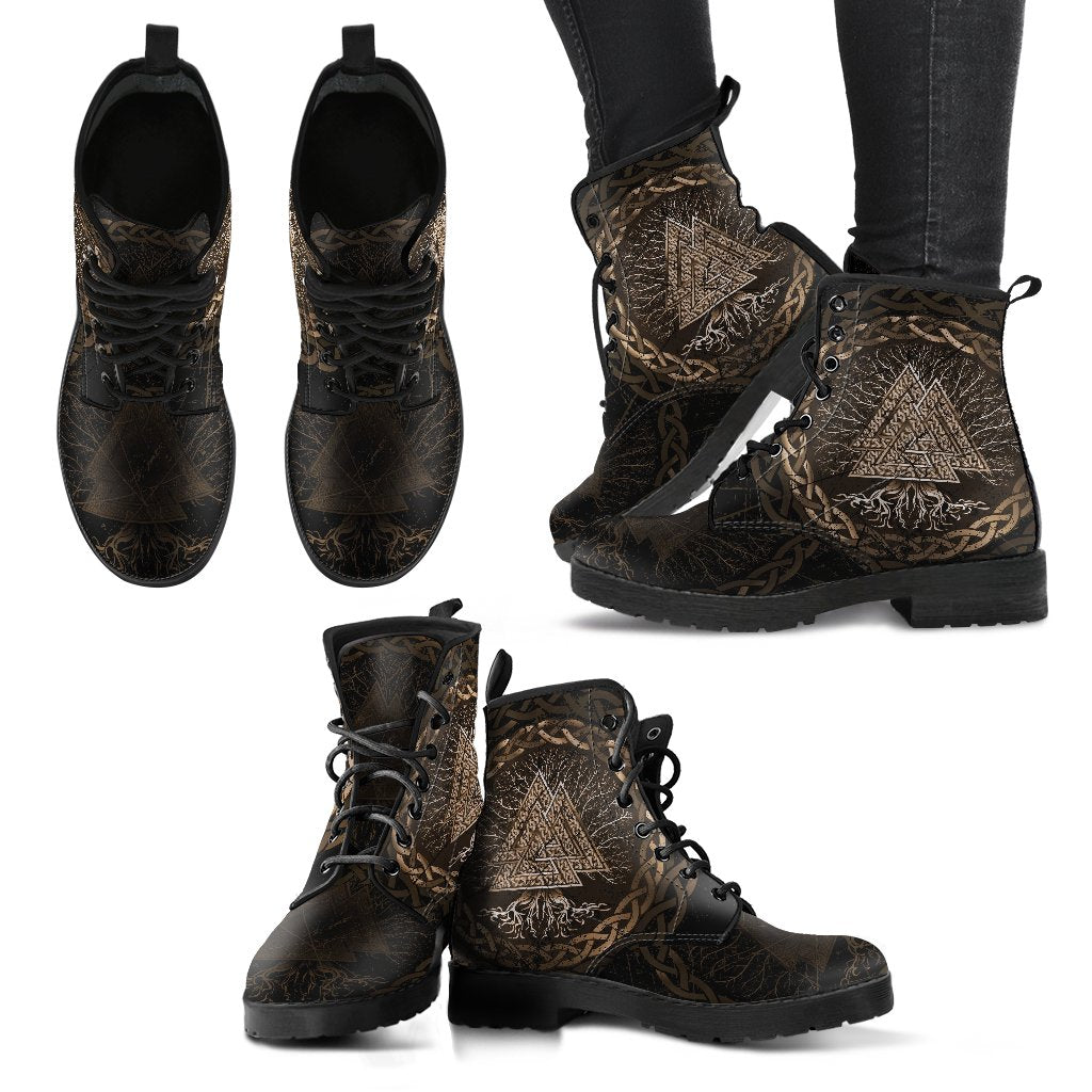 Viking Leather Boots Celtic And Valknut and Tree of Life Yggrdrasil