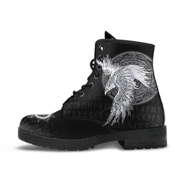 Viking Leather Boots Mystical Raven Tattoo Special