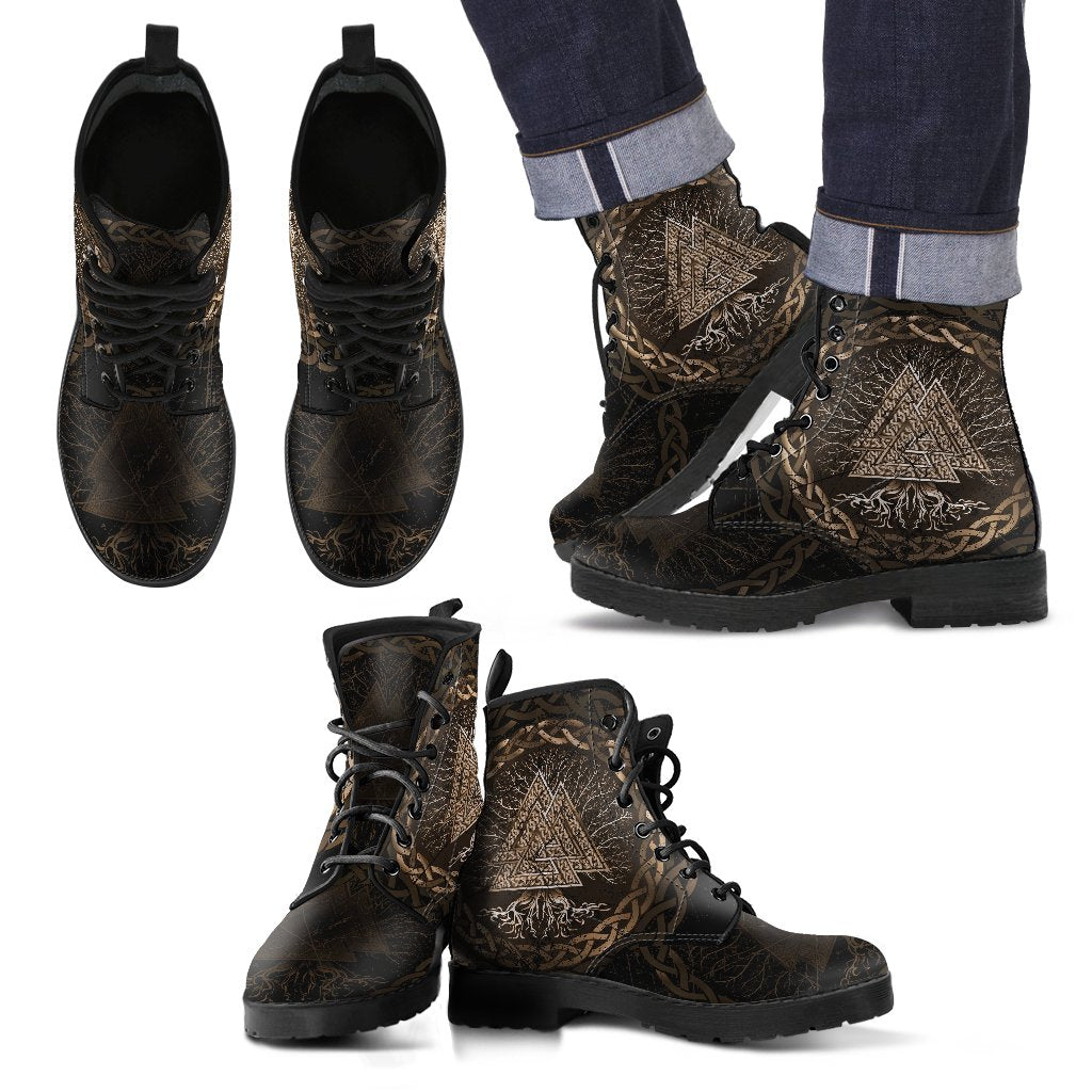 Viking Leather Boots Celtic And Valknut and Tree of Life Yggrdrasil