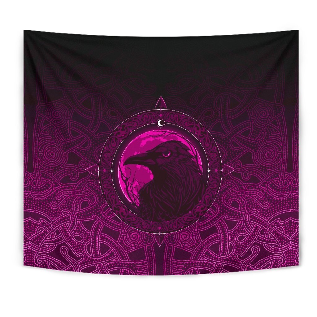 Viking Tapestry Ethnic Odin Raven Pink