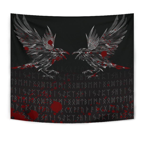 Viking Tapestry Odin Huginn and Muninn Rune Blood